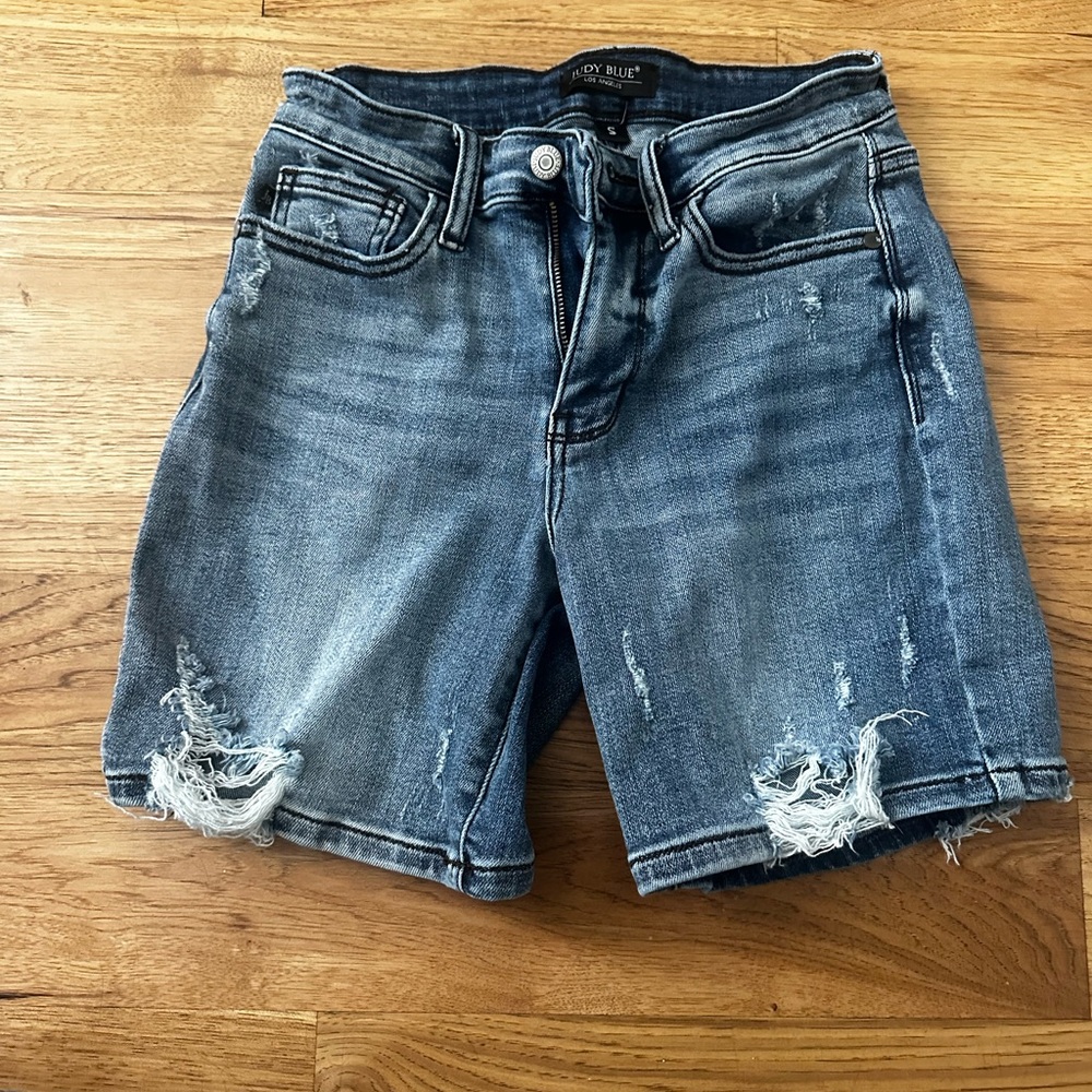 Judy Blue Ripped Jean Shorts - Dark Blue